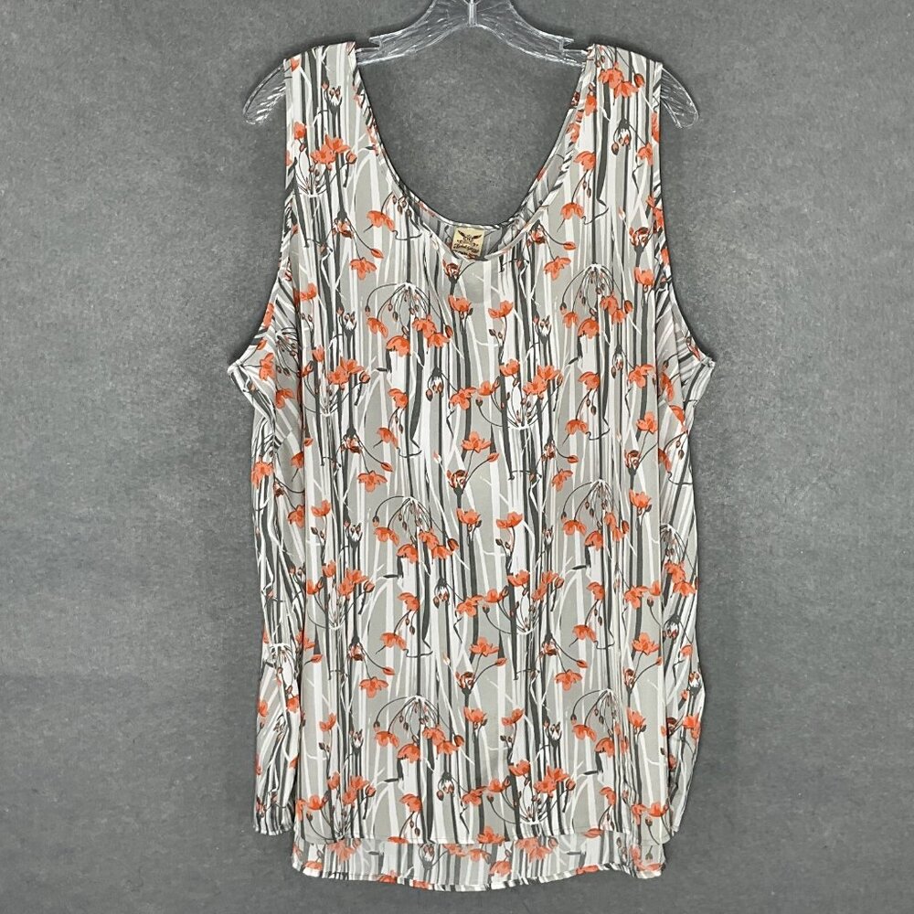 Faded Glory Tank Top Womens 4XL Floral Forest Round Neck Casual Vacation Beach